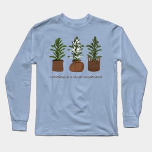 Three Christmas Trees And Snow Long Sleeve T-Shirt